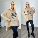 Rosie mintás oversize kötött pulóver 79103 - barna