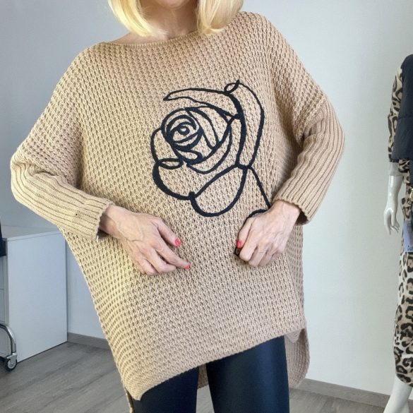 Rosie mintás oversize kötött pulóver 79103 - barna