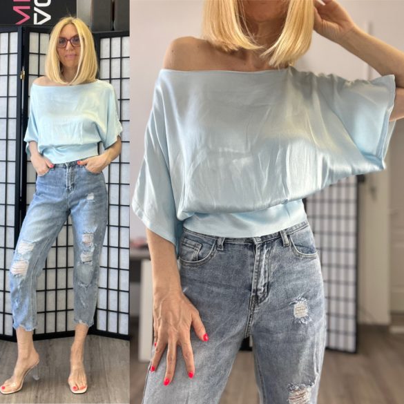 Veronica Chu rövid ujjú felső 9102 - világoskék