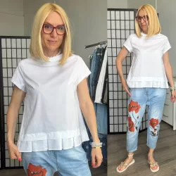 Wendy Trendy ráncolt pamut felső 220242 - fehér