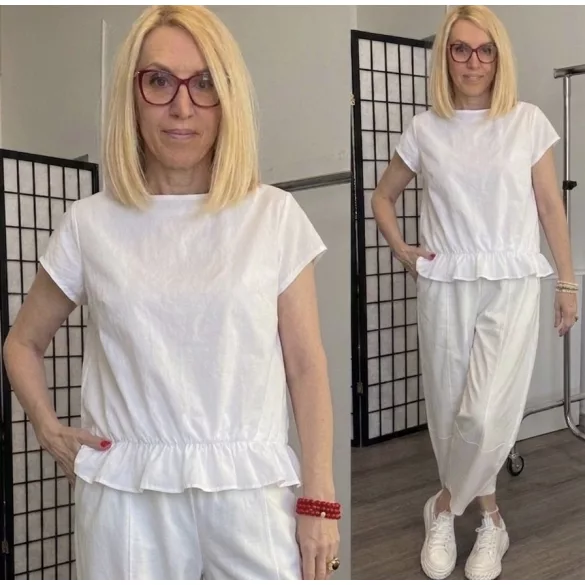 Wendy Trendy ráncolt pamut felső 220242 - fehér