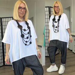 158C rövid ujjú oversize basic tunika56058-fehér