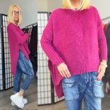 Ciara hosszú ujjú oversize csavartmintás pulóver  - magenta