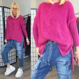 Ciara hosszú ujjú oversize csavartmintás pulóver  - magenta