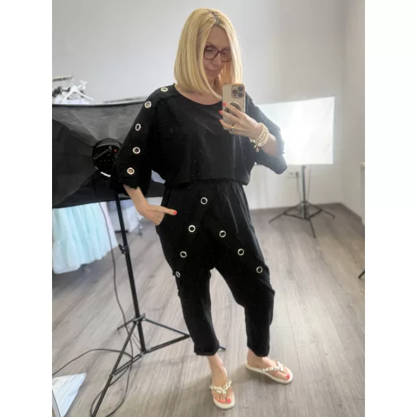 Sunflower szegecses ülepes pamut nadrág 260503 - fekete