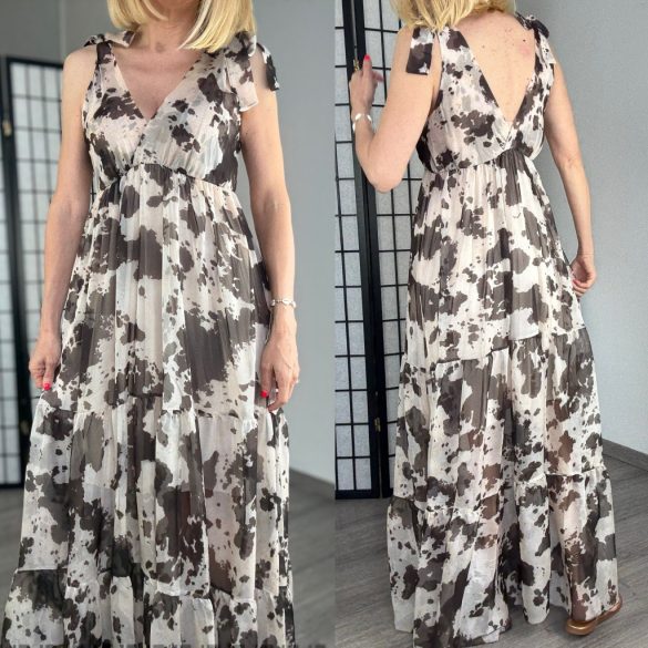 Blu ujjatlan, fodros, tehénfolt mintás ruha 4359 - barna