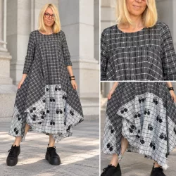 Wendy Trendy kockás virágos ruha126135-szürke/fekete