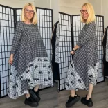 Wendy Trendy kockás virágos ruha126135-szürke/fekete