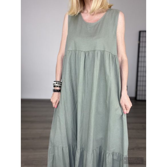 Lux Luna fodros len ruha 35924-khaki