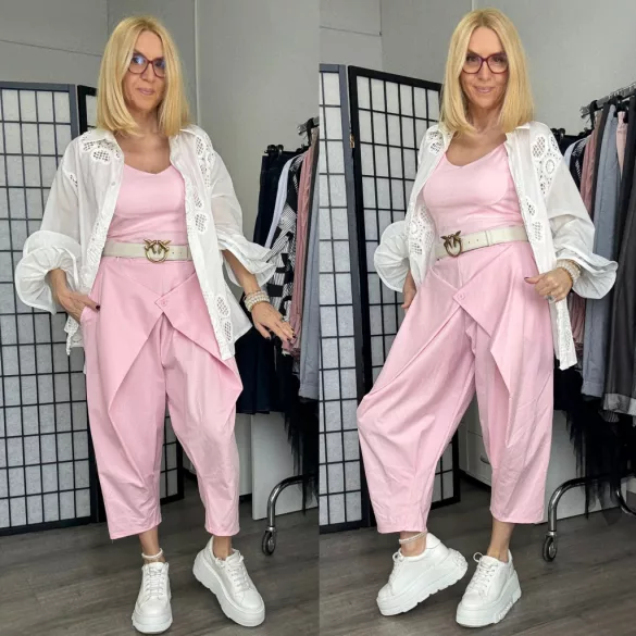 Lux Luna elől átlapolt gombos nadrág övvel 51840-rózsaszín