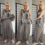 Lux Luna deréknál és alul is gumis, buggyos len nadrág 52510 - taupe