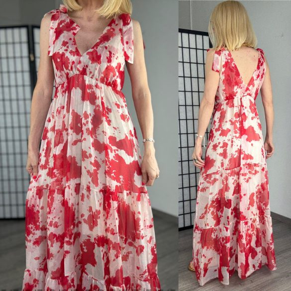 Blu ujjatlan, fodros, tehénfolt mintás ruha 4359 - piros