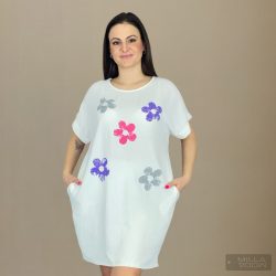   Flowers Balbina környakú zsebes rövidujjú ruha 033-fehér