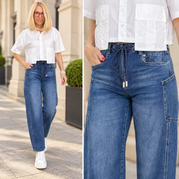 S Woman megkötős oldalzsebes farmer SW3062-sötétkék