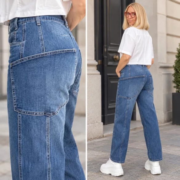 S Woman megkötős oldalzsebes farmer SW3062-sötétkék
