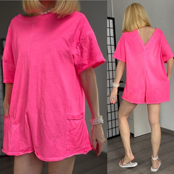 Mindy rövid ujjú rövidnadrágos overál 34008 - neonpink 