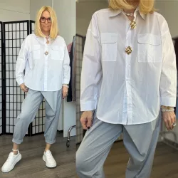Stella Milani vászin ing arany kitűzőkkel 5027-fehér