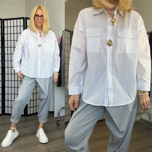 Stella Milani vászin ing arany kitűzőkkel 5027-fehér