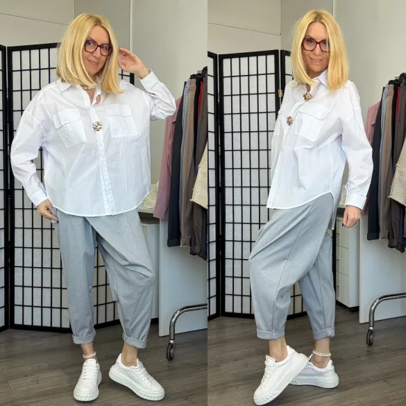 Stella Milani vászin ing arany kitűzőkkel 5027-fehér