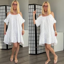 Sunny spagettipántos ejtett vállú virágos ruha - fehér