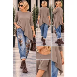 Wendy Trendy aszimmetrikus pamut felső 223727-taupe