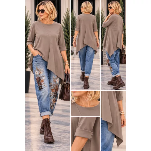 Wendy Trendy aszimmetrikus pamut felső 223727-taupe