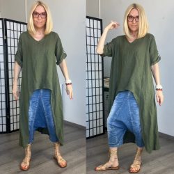 Anika asszimetrikus tunika 3706 - khaki