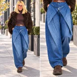 S Woman elöl átlapolt deréknál gumis farmer SW6030-farmerkék