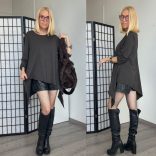 Lux Luna asszimetrikus pamut tunika 51040B - csokibarna