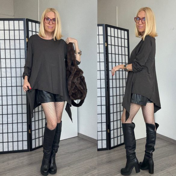 Lux Luna asszimetrikus pamut tunika 51040B - csokibarna