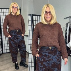 Crop vastag kötött puha pulóver 25608 - csokibarna