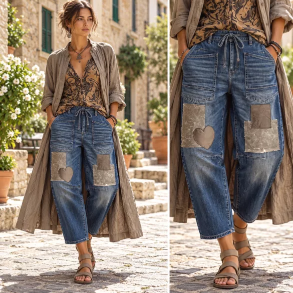 S-Woman szívecskés bőszárú farmer SW6058-sötétkék