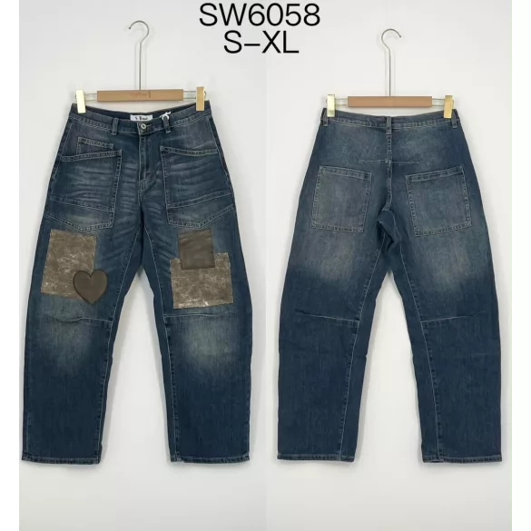 S-Woman szívecskés bőszárú farmer SW6058-sötétkék