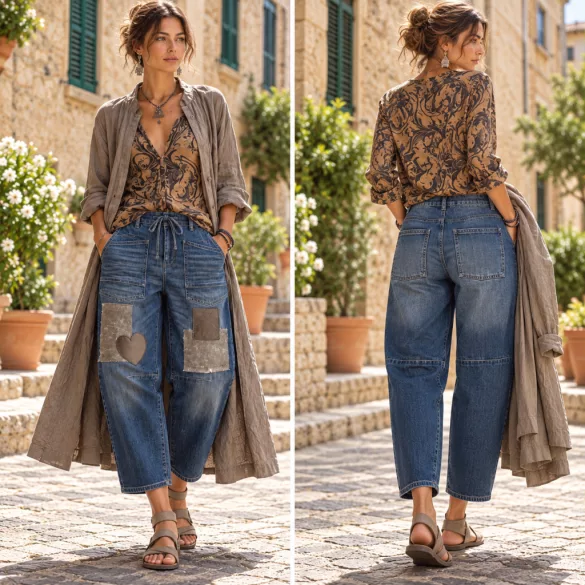 S-Woman szívecskés bőszárú farmer SW6058-sötétkék