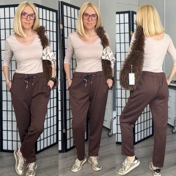 Samantha viszkóz megkötős nadrág 3216 - csokibarna