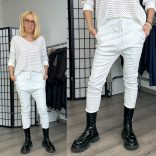 Melly ülepes elasztikus bőr nadrág gumis derékkal 7189 - fehér