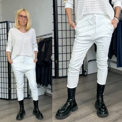   Melly ülepes elasztikus bőr nadrág gumis derékkal 7189 - fehér