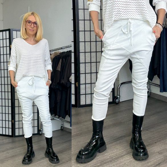 Melly ülepes elasztikus bőr nadrág gumis derékkal 7189 - fehér