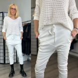 Melly ülepes elasztikus bőr nadrág gumis derékkal 7189 - fehér