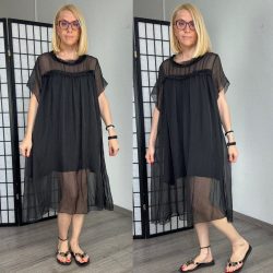 Fly Out felül fodros rövid ujjú ruha MY1151 - fekete