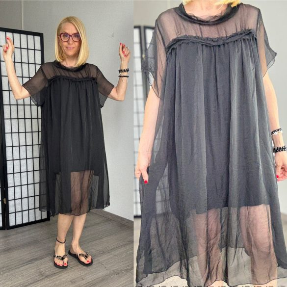 Fly Out felül fodros rövid ujjú ruha MY1151 - fekete