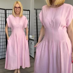   Milana szűkített fazonú, hátil gumis viszkóz ruha 8010 - rózsaszín