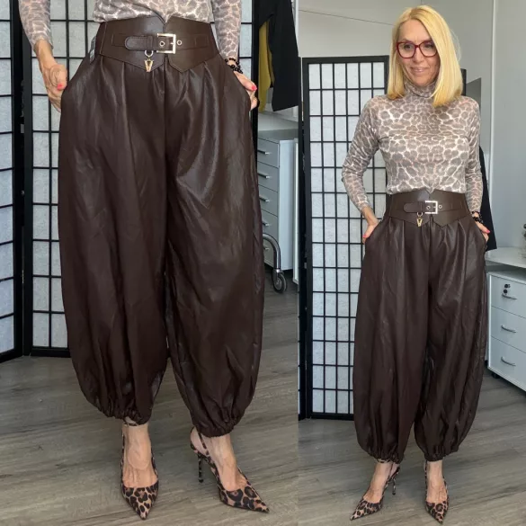Miho's buggyos bőrhatású nadrág 3031-csokibarna