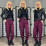 Mandy nadrág övvel 7048 - padlizsán