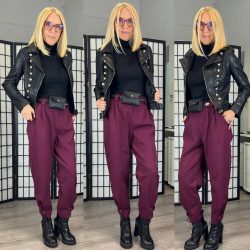 Mandy nadrág övvel 7048 - padlizsán