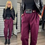 Mandy nadrág övvel 7048 - padlizsán