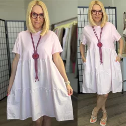   Mú Mú pamut vászon kombinát. zsebes ruha 7052-rózsaszín