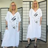 Faces lenvászon kapucnis ruha 11379-fehér