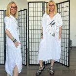 Faces lenvászon kapucnis ruha 11379-fehér