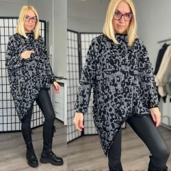   Mitica kockás hosszú ujjú aszimmetrikus tunika 8880 - fekete/fehér